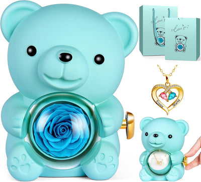 Eternal Bear & Forever Love Birthstone Diamond Heart Pendant Necklace