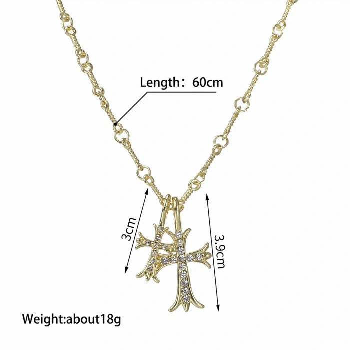 Zircon Double Cross Necklace