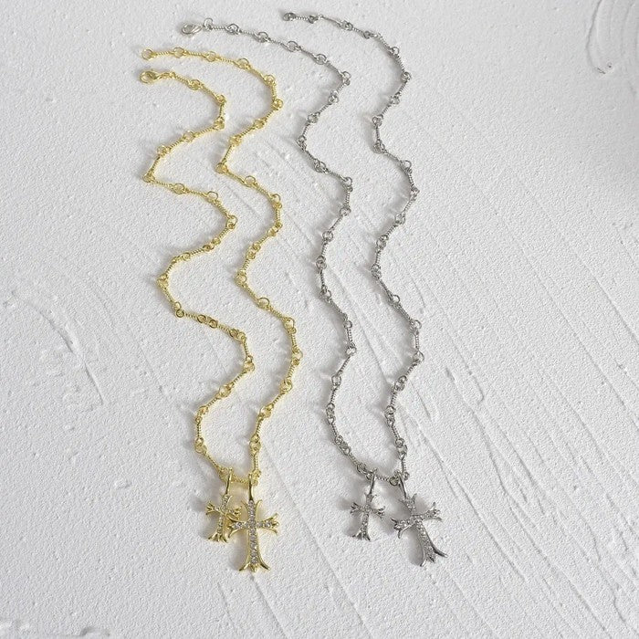 Zircon Double Cross Necklace