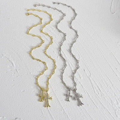 Zircon Double Cross Necklace
