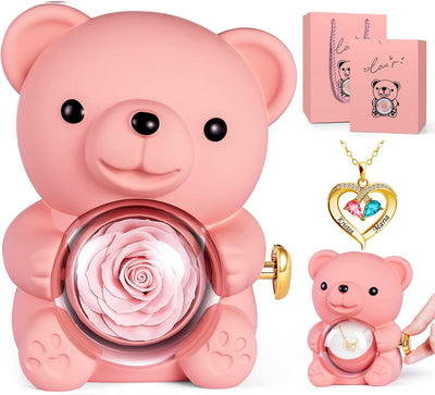 Eternal Bear & Forever Love Birthstone Diamond Heart Pendant Necklace