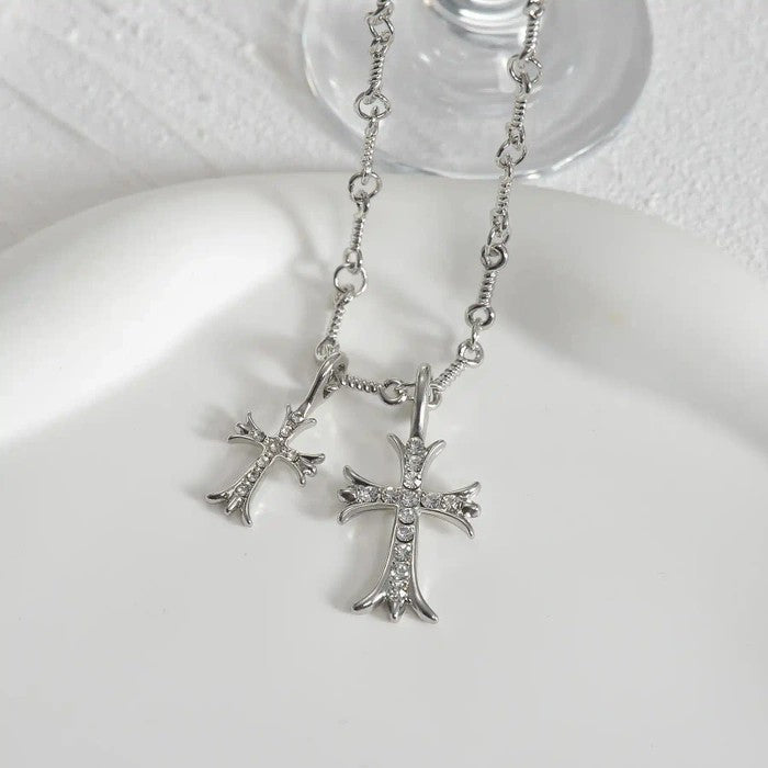 Zircon Double Cross Necklace