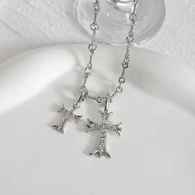 Zircon Double Cross Necklace