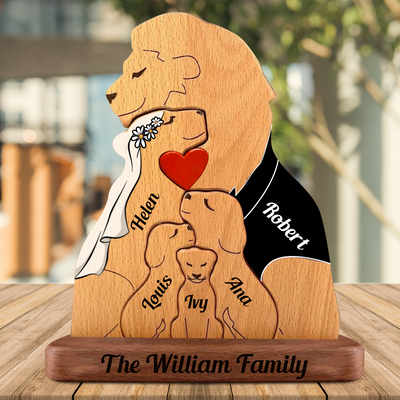 Custom Style Personalized Lion Wooden Family - Puzzle Wooden Family - Wooden Pet Carvings
