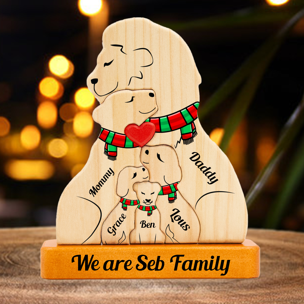 Personalized Lion Family Puzzle - Wooden Lion with Christmas Scarf - Christmas Family Keepsake Gifts