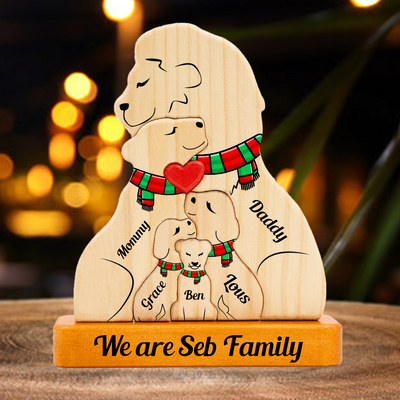 Personalized Lion Family Puzzle - Wooden Lion with Christmas Scarf - Christmas Family Keepsake Gifts