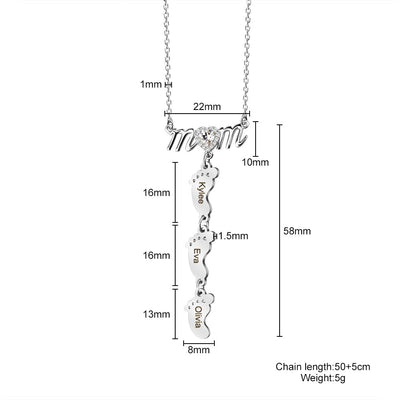 Mother's Day Gift Personalized Diamond Heart Mom Necklace With Baby Feet