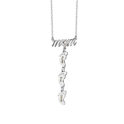 Mother's Day Gift Personalized Diamond Heart Mom Necklace With Baby Feet