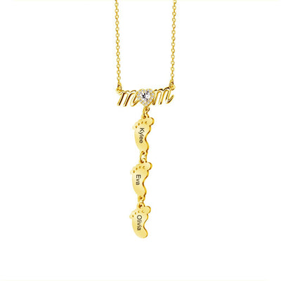 Mother's Day Gift Personalized Diamond Heart Mom Necklace With Baby Feet