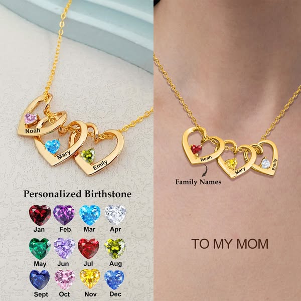 Mother's Day Gift Personalized Heart Name Birthstone Necklace For Mom Grandma