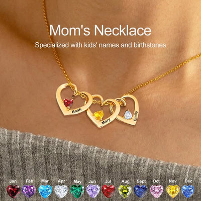 Mother's Day Gift Personalized Heart Name Birthstone Necklace For Mom Grandma