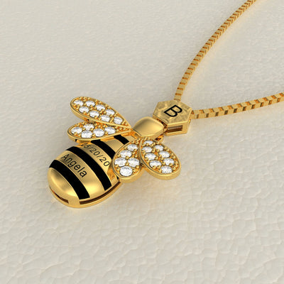 Mother's Day Gift "Save The Bees" Personalised Honeycomb Necklace With Bee Charm