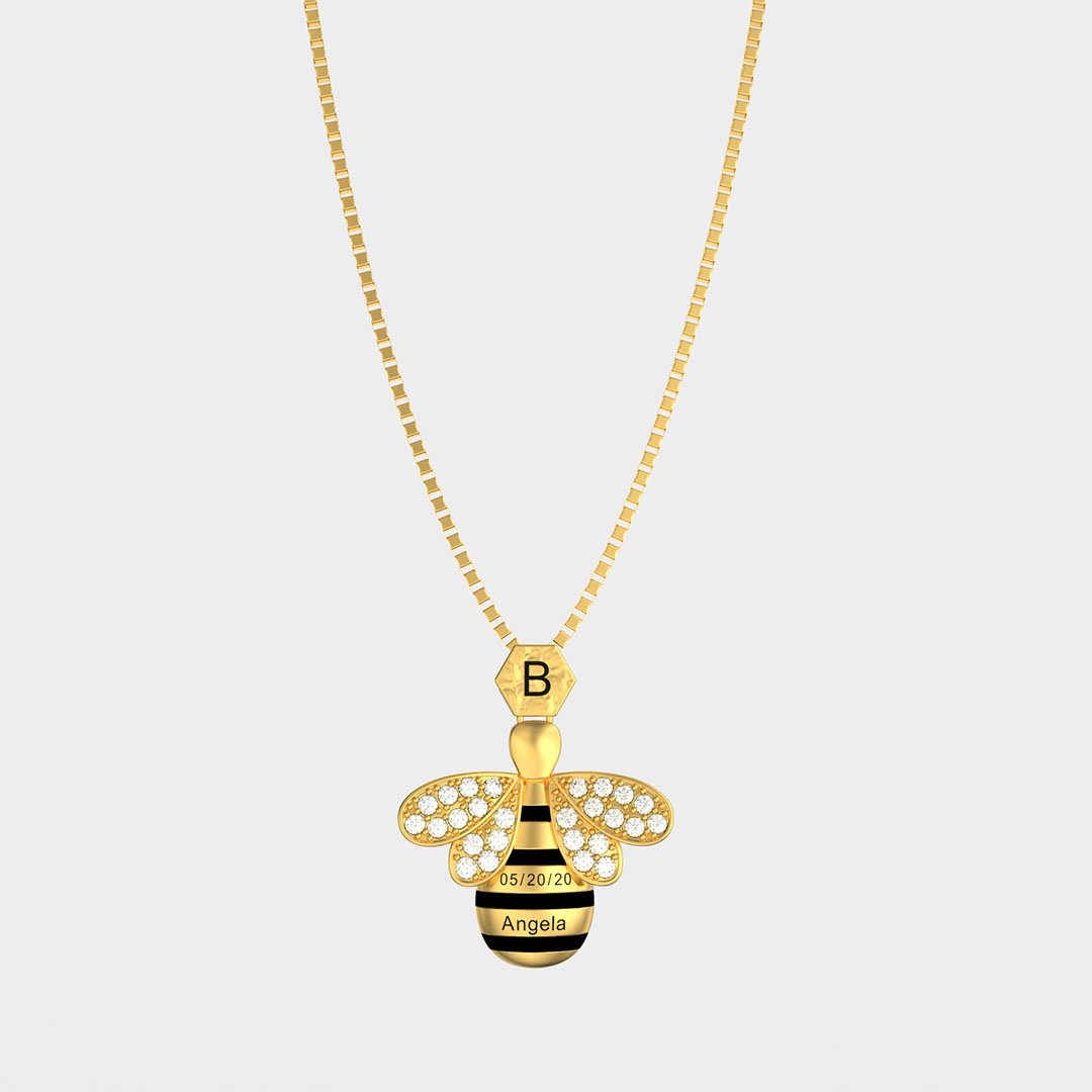 Mother's Day Gift "Save The Bees" Personalised Honeycomb Necklace With Bee Charm