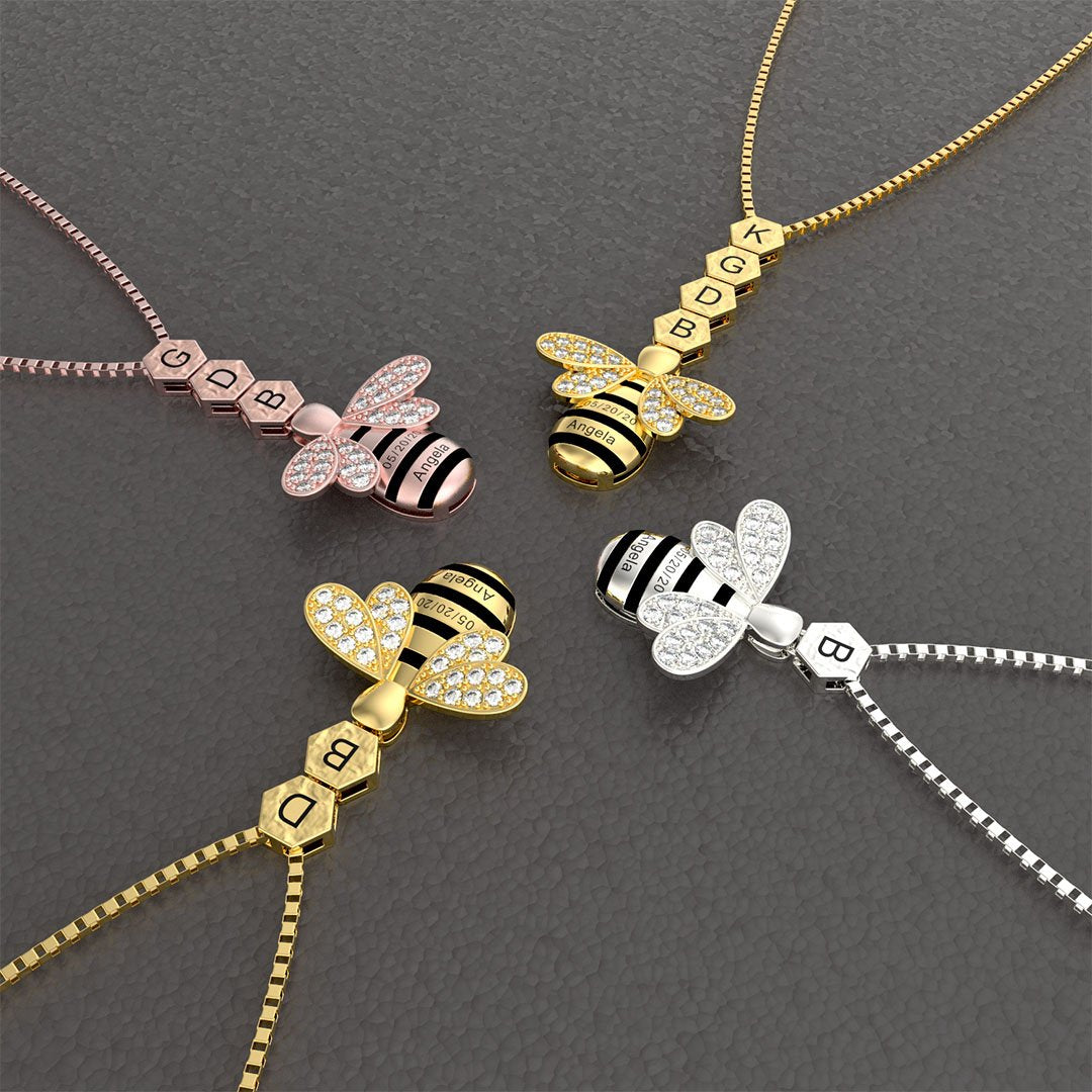 Mother's Day Gift "Save The Bees" Personalised Honeycomb Necklace With Bee Charm