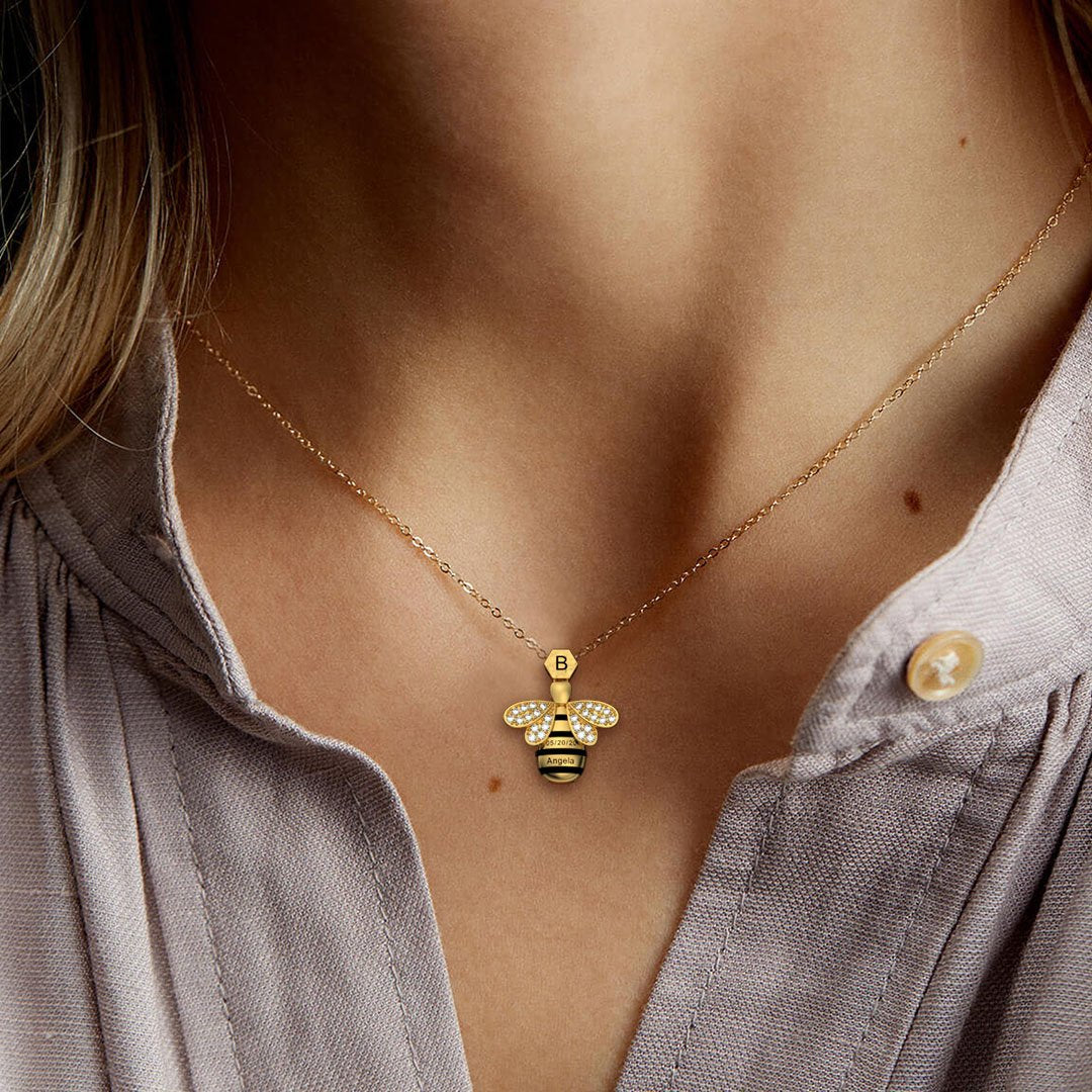 Mother's Day Gift "Save The Bees" Personalised Honeycomb Necklace With Bee Charm