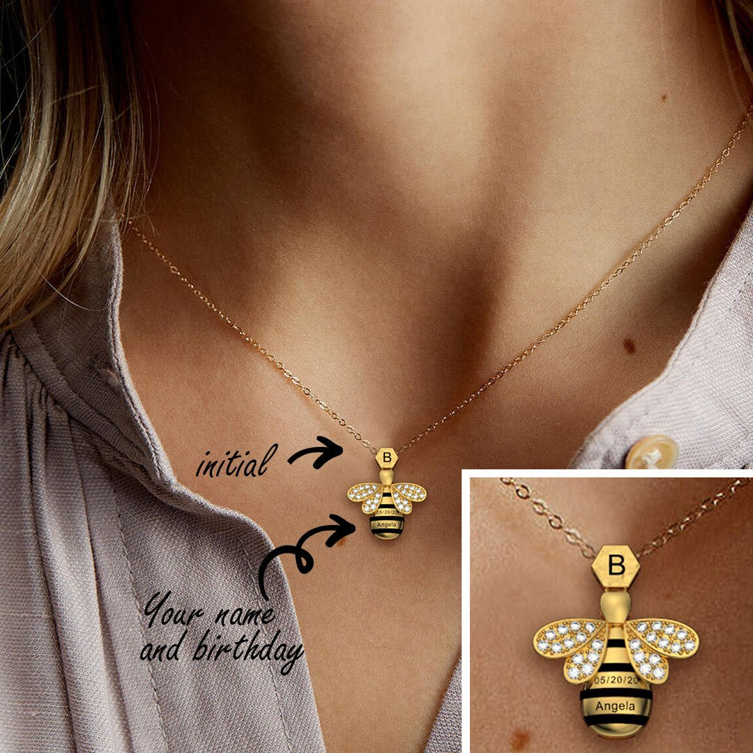 Mother's Day Gift "Save The Bees" Personalised Honeycomb Necklace With Bee Charm