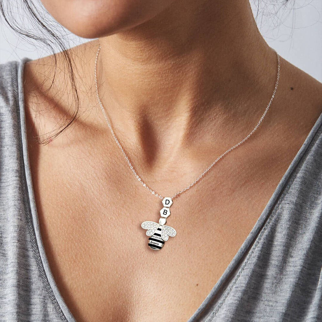Mother's Day Gift "Save The Bees" Personalised Honeycomb Necklace With Bee Charm