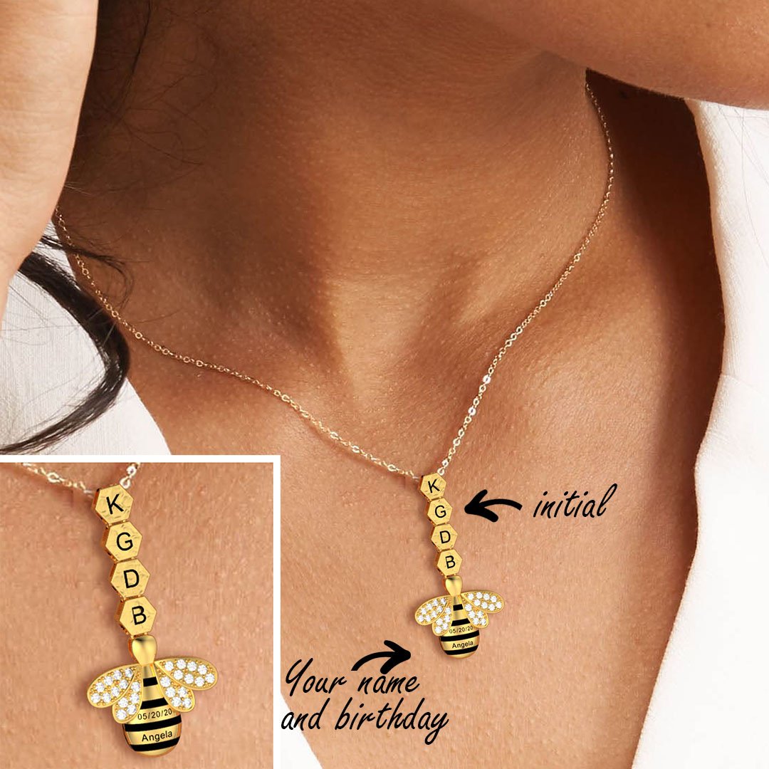 Mother's Day Gift "Save The Bees" Personalised Honeycomb Necklace With Bee Charm