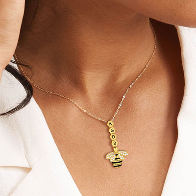 Mother's Day Gift "Save The Bees" Personalised Honeycomb Necklace With Bee Charm