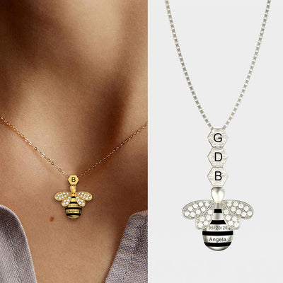 Mother's Day Gift "Save The Bees" Personalised Honeycomb Necklace With Bee Charm