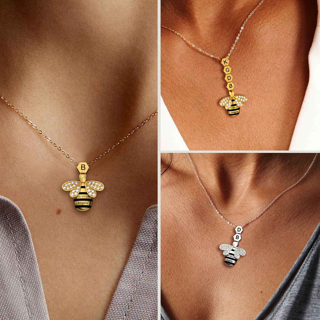 Mother's Day Gift "Save The Bees" Personalised Honeycomb Necklace With Bee Charm