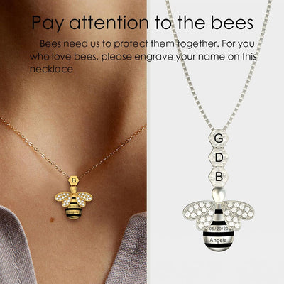 Mother's Day Gift "Save The Bees" Personalised Honeycomb Necklace With Bee Charm