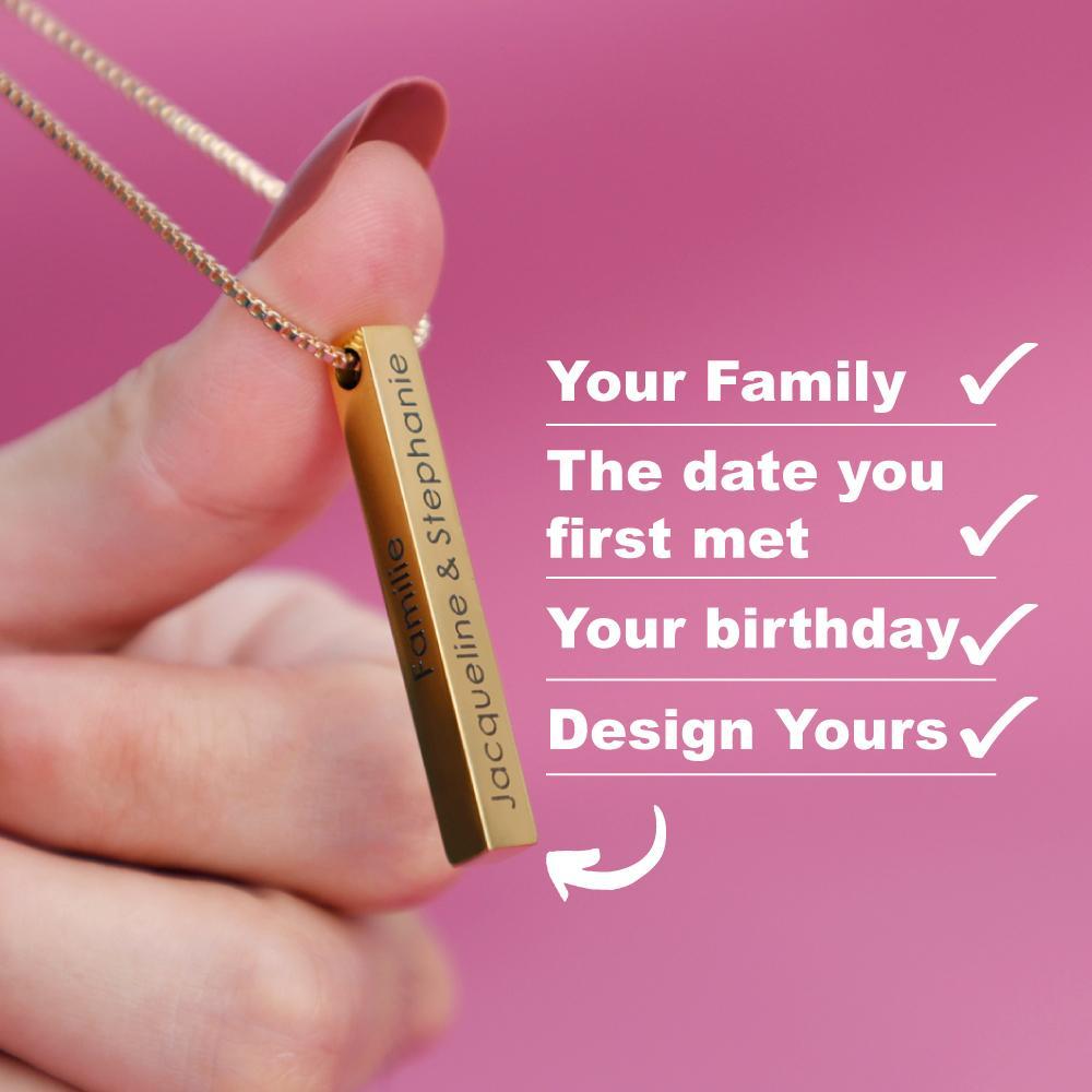 Mother's Day Gift Personalized Engraved 3D Bar Necklace