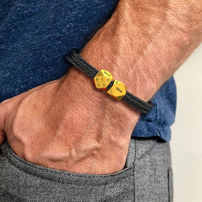 Father's Day Gift Men's Braided Leather Bracelet With Polyhedral Custom Beads