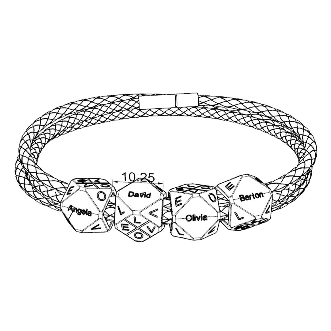 Father's Day Gift Men's Braided Leather Bracelet With Polyhedral Custom Beads