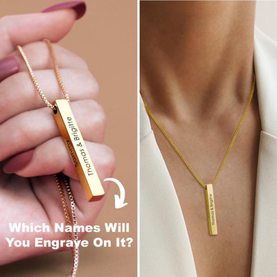 Mother's Day Gift Personalized Engraved 3D Bar Necklace