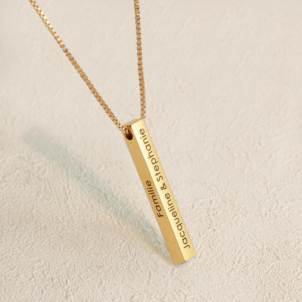 Mother's Day Gift Personalized Engraved 3D Bar Necklace