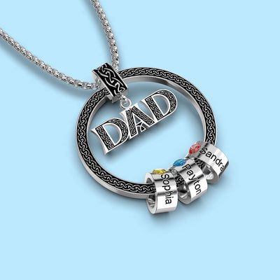 Father's Day Gift Personalized Circle Pendant with Custom Beads Birthstone Pendant Necklace