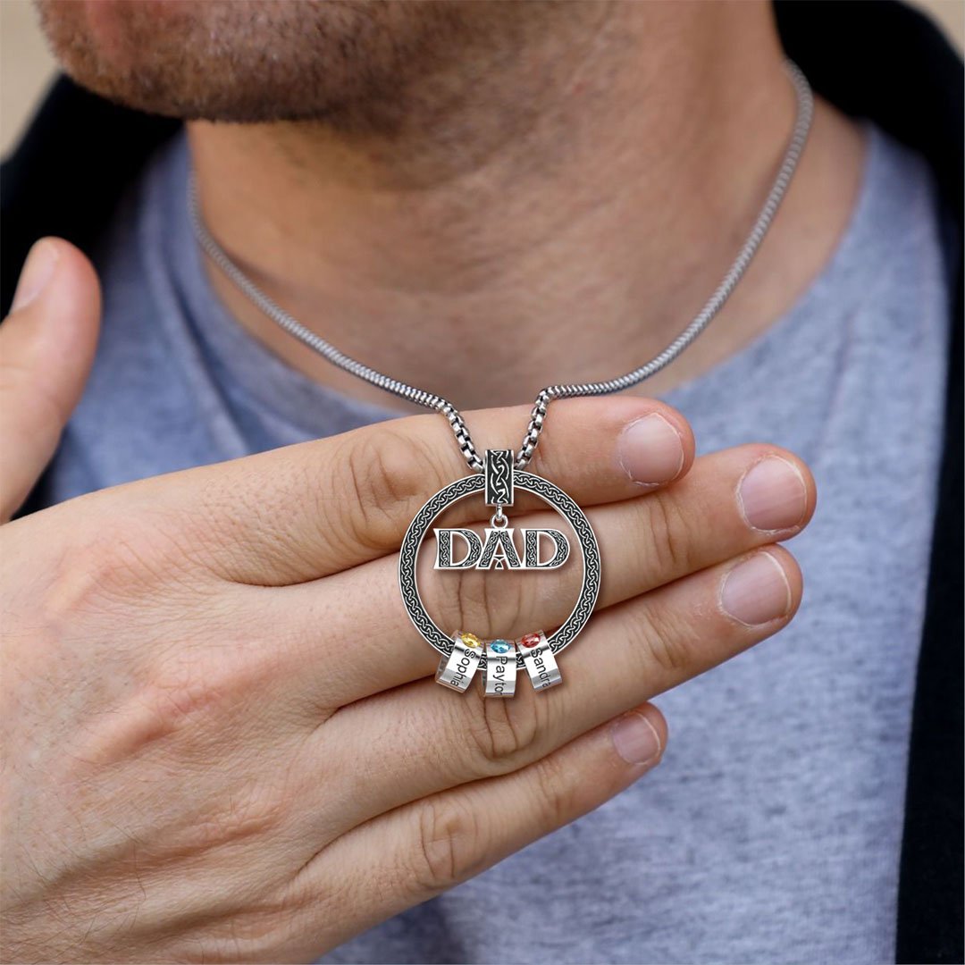Father's Day Gift Personalized Circle Pendant with Custom Beads Birthstone Pendant Necklace
