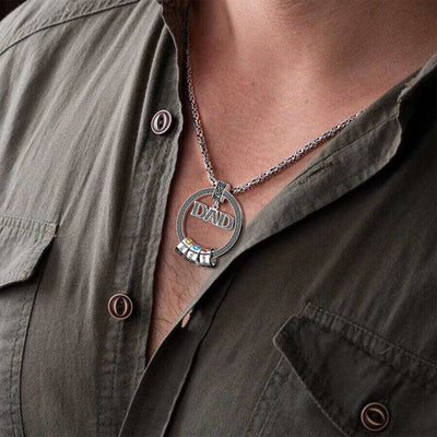 Father's Day Gift Personalized Circle Pendant with Custom Beads Birthstone Pendant Necklace