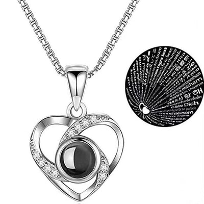 Christmas Gift-100 Languages I Love You Clavicle Chain Heart Shape Pendant Necklace