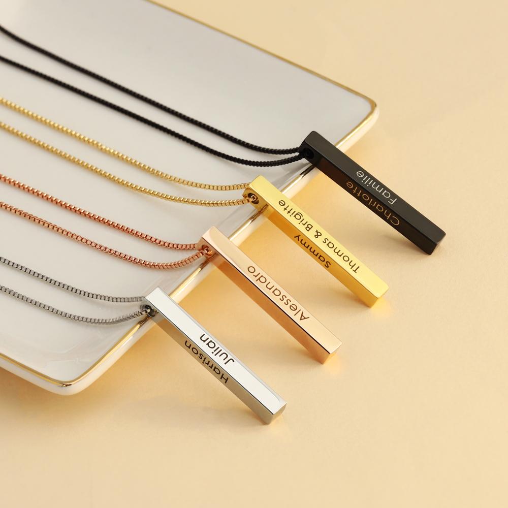 Mother's Day Gift Personalized Engraved 3D Bar Necklace