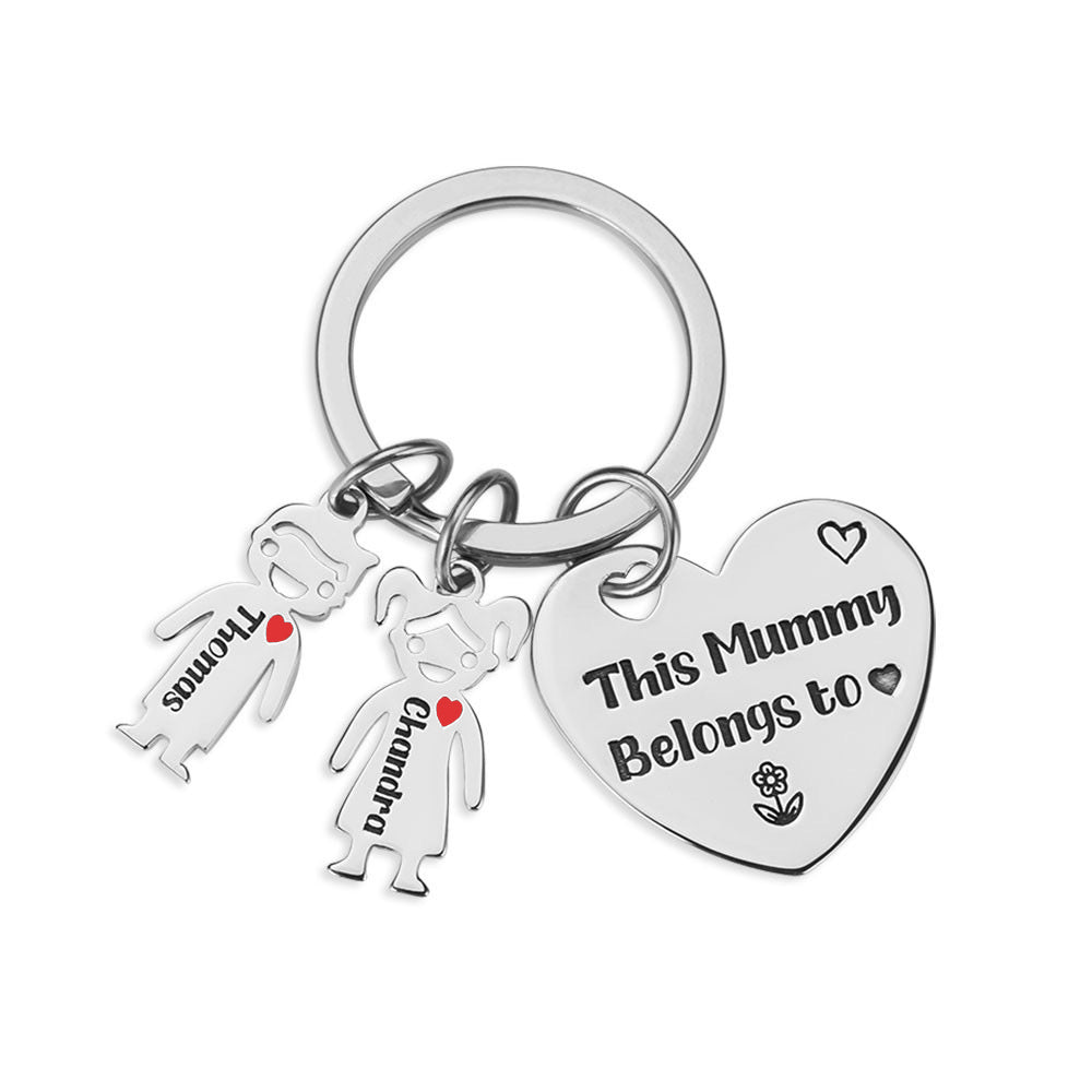Christmas Gift-This Mummy Belongs to... Heart Polished Personalised Keychain