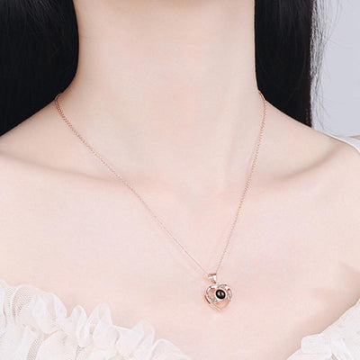 Christmas Gift-100 Languages I Love You Clavicle Chain Heart Shape Pendant Necklace