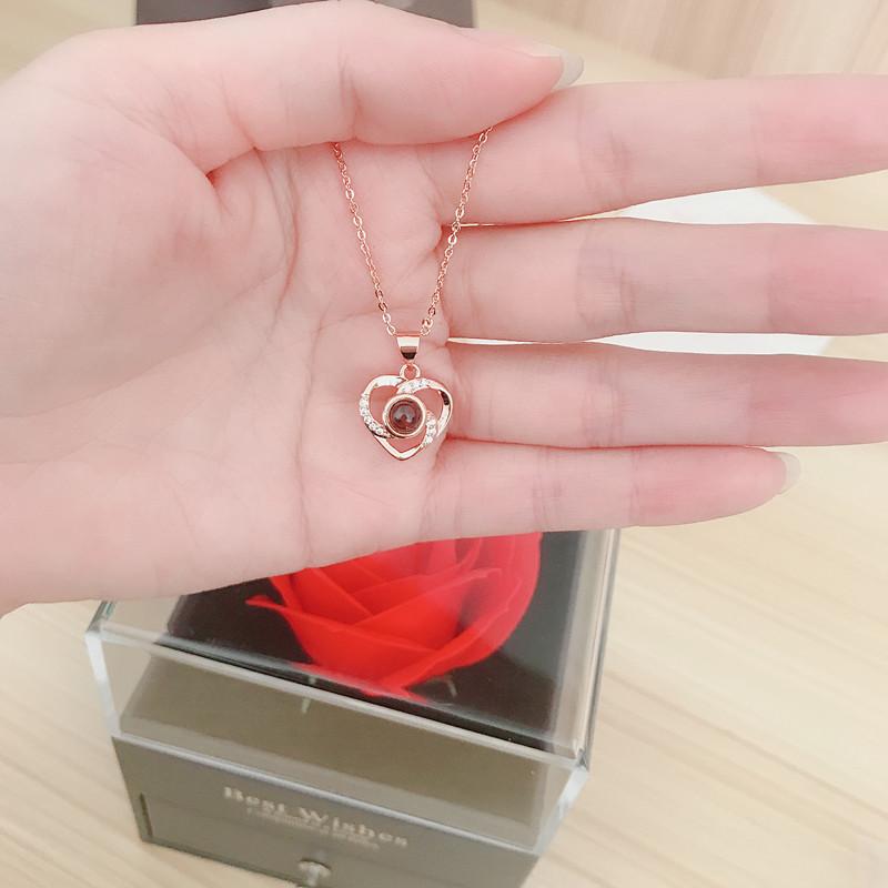Christmas Gift-100 Languages I Love You Clavicle Chain Heart Shape Pendant Necklace