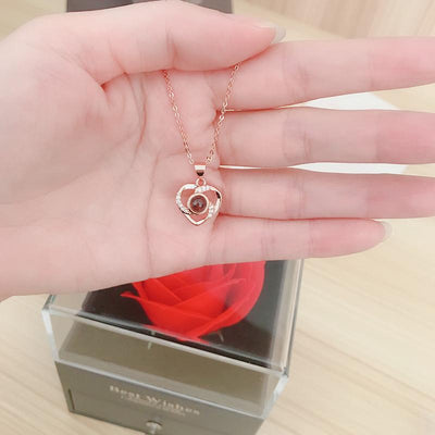 Christmas Gift-100 Languages I Love You Clavicle Chain Heart Shape Pendant Necklace