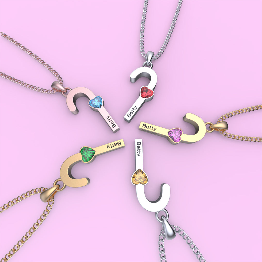 Mother's Day Gift cane necklace with birthstone
