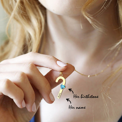 Mother's Day Gift cane necklace with birthstone