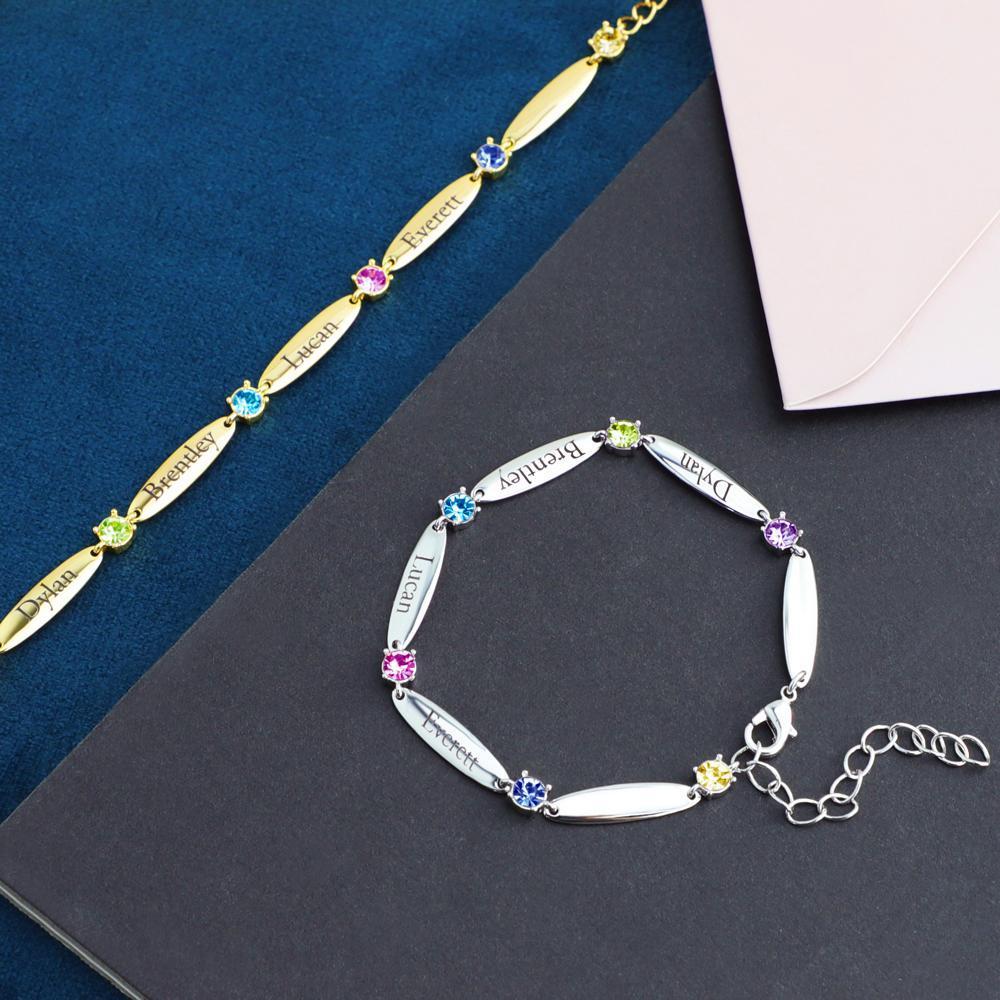Mother's Day Gift Mother Bracelet with Family Names and Birthstones