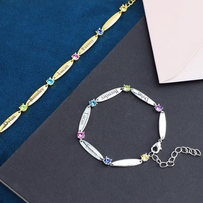 Mother's Day Gift Mother Bracelet with Family Names and Birthstones