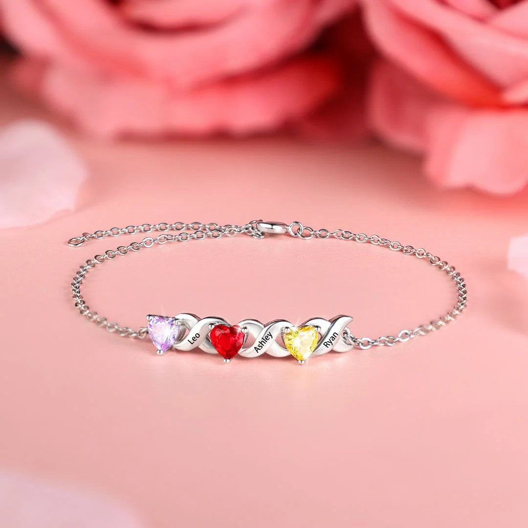 Mother's Day Gift Family Custom Bracelet Heart Personalized with Birthstones