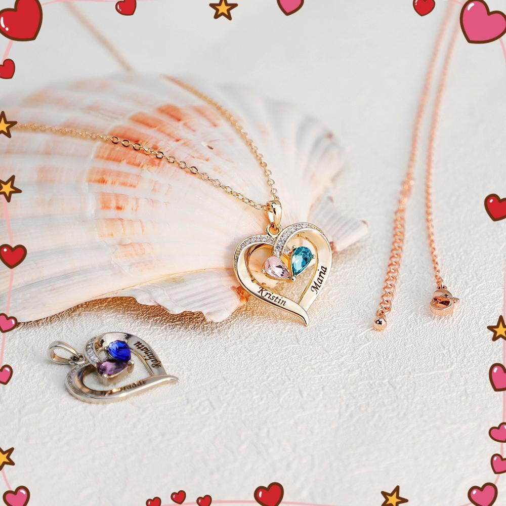 Forever Love Birthstone & Diamond Heart Pendant Necklace