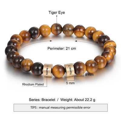 Tiger Eye Men Bracelet Personalized with Beaded Warp Bracelet Grey