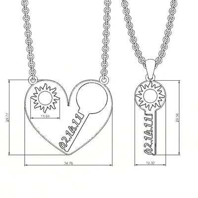 Mother's Day Gift Love + Key Anniversary Couple Necklace