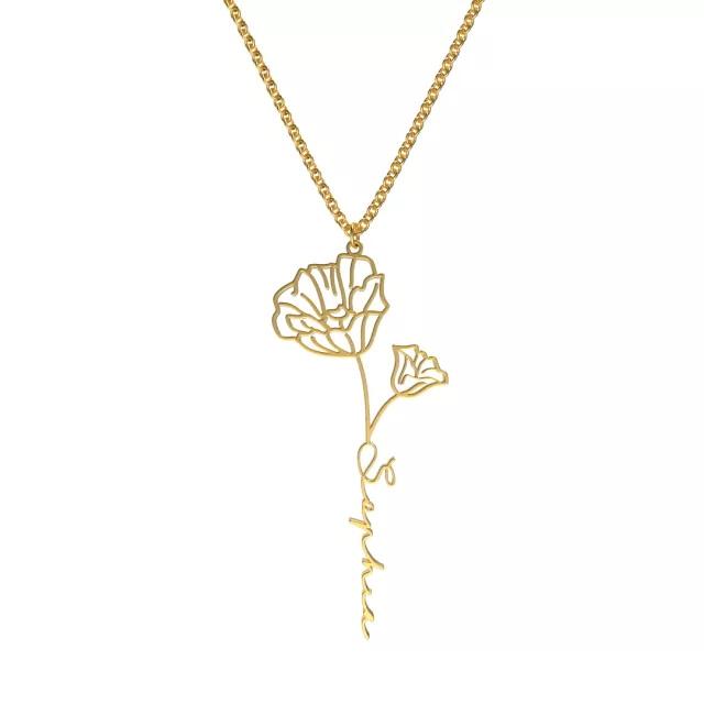 Mother's Day Gift Dainty Name Necklace With Birth Flower