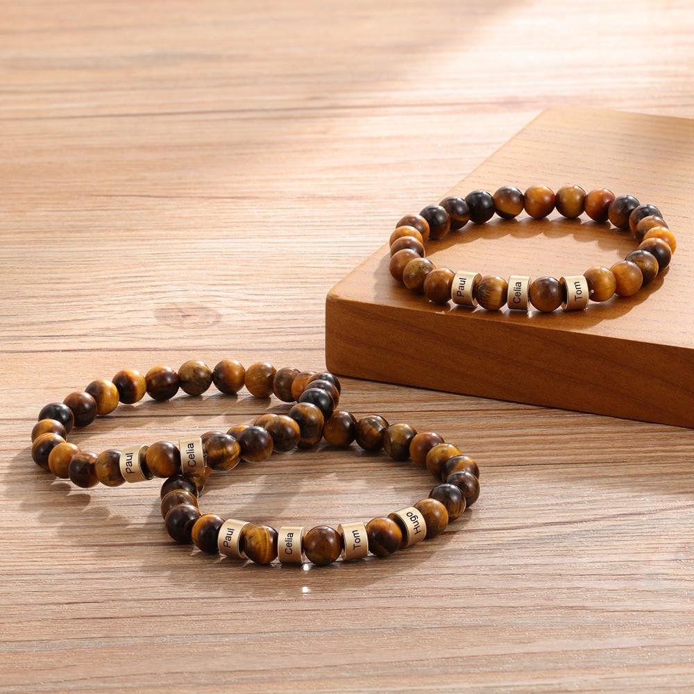 Tiger Eye Men Bracelet Personalized with Beaded Warp Bracelet Grey